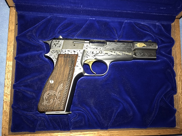 BROWNING GOLD CLASSIC 9MM FOR SALE

Seldom even seen or offered for sale. Brand New in the Original Box – Belgium made Browning Gold Classic Hi-Power 9MM. This gun is Number 25 of only FIVE HUNDRED! This Gold Classic Hi-Power features superb engraving on the slide and frame with just enough gold inlay to make this gun a thing of rare beauty. 